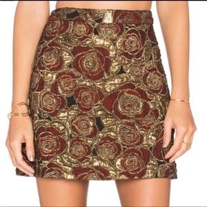 ALICE + Olivia Red and Gold Rose Mini Skirt